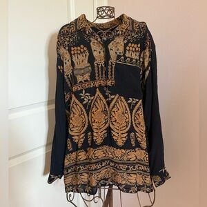 VTG Carole Little for Saint Tropez West Black and Gold Button Down Shirt Sz 8